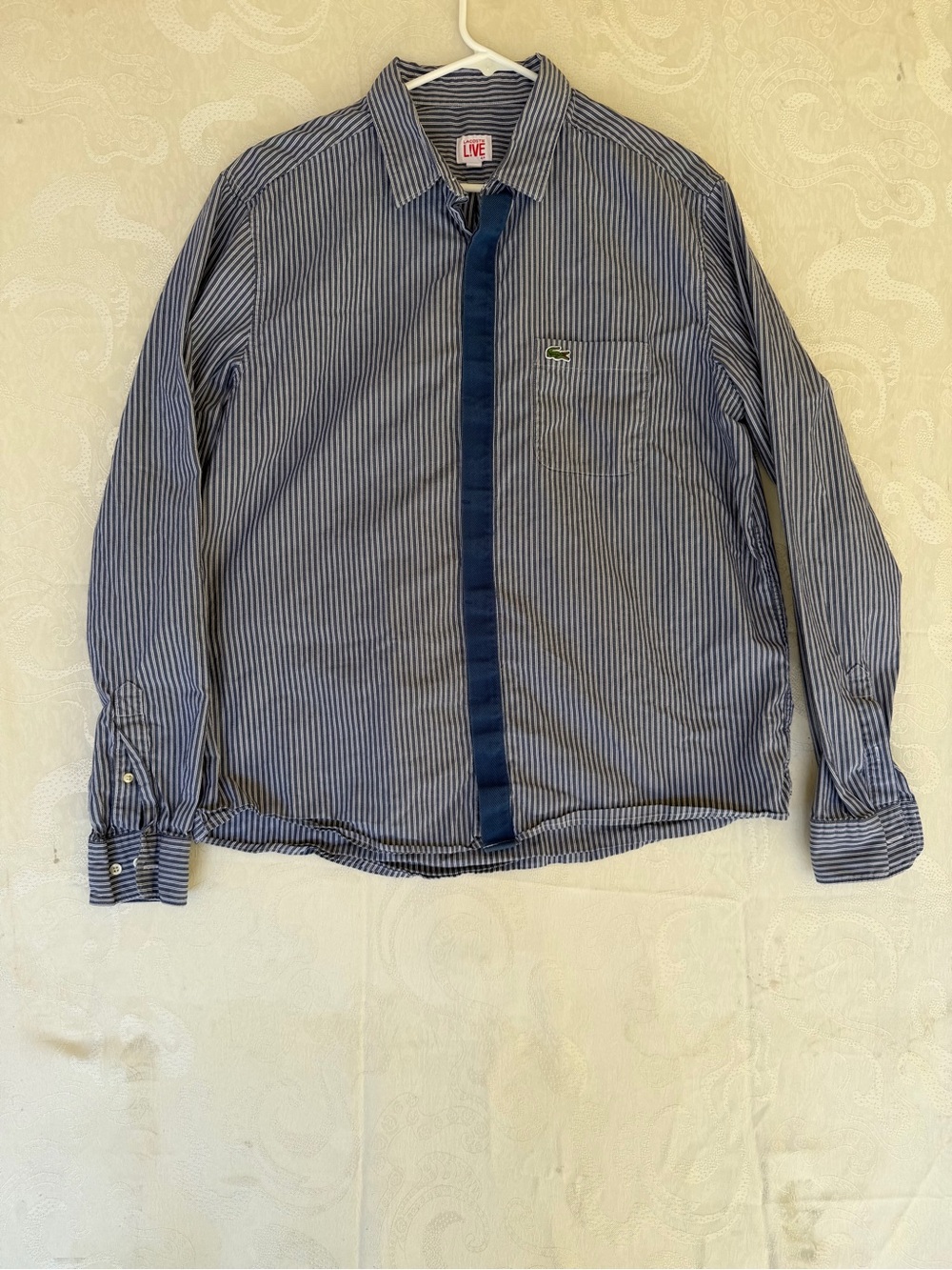 Lacoste Navy and White Pinstripe Button-Down Shirt